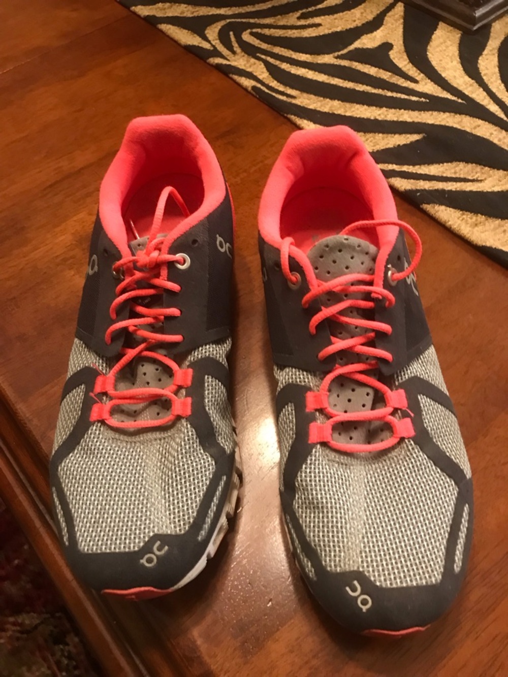 On Running Women's Gray and Pink Athletic Running Shoes